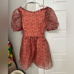 Coral Floral Scoop Back Organza Dress